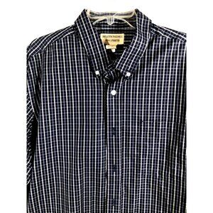 Duluth Trading Mens Long Sleeve Button-Up Plaid Shirt Navy Check Pattern Size XL